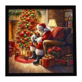 Yorkshire Terrier Yorkie and Santa Claus Framed Metal Print Bathroom, Kitchen, Office, Home Decor Wall Art Ready to Hang, Square, 8X8