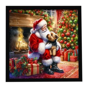 Norfolk Terrier and Santa Claus Framed Metal Print Bathroom, Kitchen, Office, Home Decor Wall Art Ready to Hang, Square, 8X8