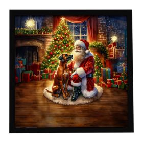 Rhodesian Ridgeback and Santa Claus Framed Metal Print Bathroom, Kitchen, Office, Home Decor Wall Art Ready to Hang, Square, 8X8