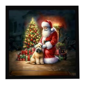 Wheaten Terrier and Santa Claus Framed Metal Print Bathroom, Kitchen, Office, Home Decor Wall Art Ready to Hang, Square, 8X8
