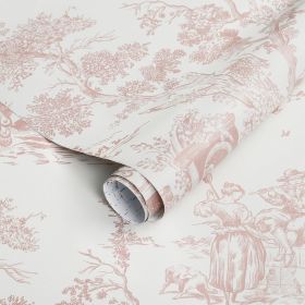 Peel and Stick Wallpaper Vintage Wallpaper White and Pink Wallpaper Removable Self-Adhesive Wallpaper for Bedroom Bathroom Toile Contact Paper fo