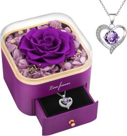 Gifts for Mom Preserved Real Rose with Necklace Eternal Roses Fresh Flowers for Delivery Prime Birthday Anniversary Purple Gifts for Women Mother