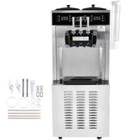 Commercial Ice Cream Machine, 34-44 L/H Yield, 3400W 3-Flavor Freestanding Soft Serve Ice Cream Maker, 2 x 9L Stainless Steel Hopper