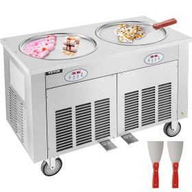 Commercial Ice Roll Maker, Two 17.7" Round Pans Stir-Fried Ice Roll Machine