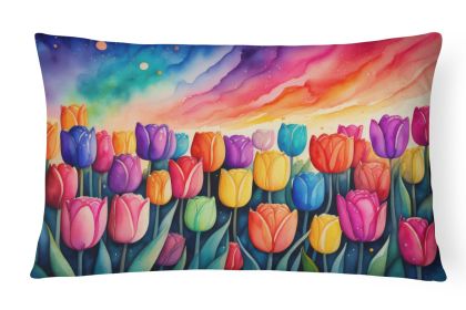 Flowers in Color Throw Pillow Throw Pillow for Indoor Couch Bed Outdoor Patio Washable, Tulips,12Hx16W