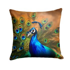 Peacock Throw Pillow Machine Washable, Indoor Outdoor Decorative Pillow for Couch, Bed or Patio, 14Hx14W