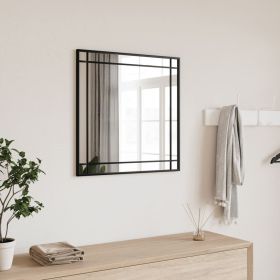 Wall Mirror Black Glass and Powder-Coated Iron 24x24 in Mirror