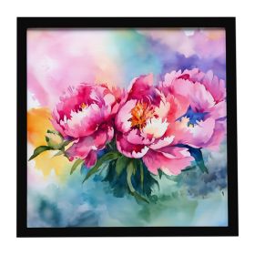 Peonies in Watercolor Framed Metal Print Bathroom, Kitchen, Office, Home Decor Wall Art Ready to Hang, Square, 8X8