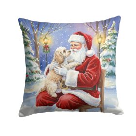 Maltipoo with Santa Claus Throw Pillow Decorative Indoor Outdoor Accent Cushion for Couch, Bed or Patio, 14Hx14W
