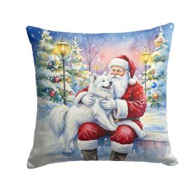 Samoyed with Santa Claus Throw Pillow Decorative Indoor Outdoor Accent Cushion for Couch, Bed or Patio, 14Hx14W