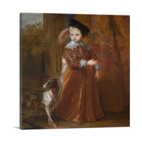 Portrait Of Prince Willem II Of Orange As a Young Boy With a Dog (Type: Standard Framed Canvas Print, size: 12" x 12" / 30cm x 30cm (approx))