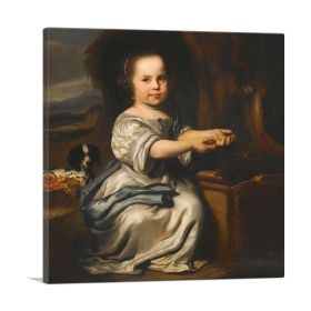 Portrait Of Young Girl By Fountain With Her Dog Landscape (Type: Standard Framed Canvas Print, size: 30" x 30" / 70cm x 70cm (approx))